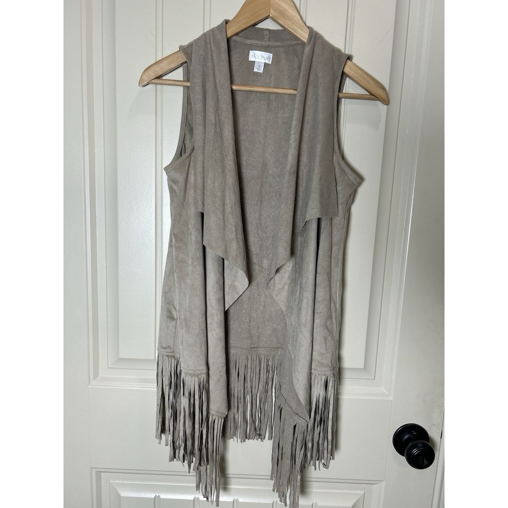 Decree Faux Suede Fringe Vest Tan Hippie Boho Western Cowgirl Festival Small